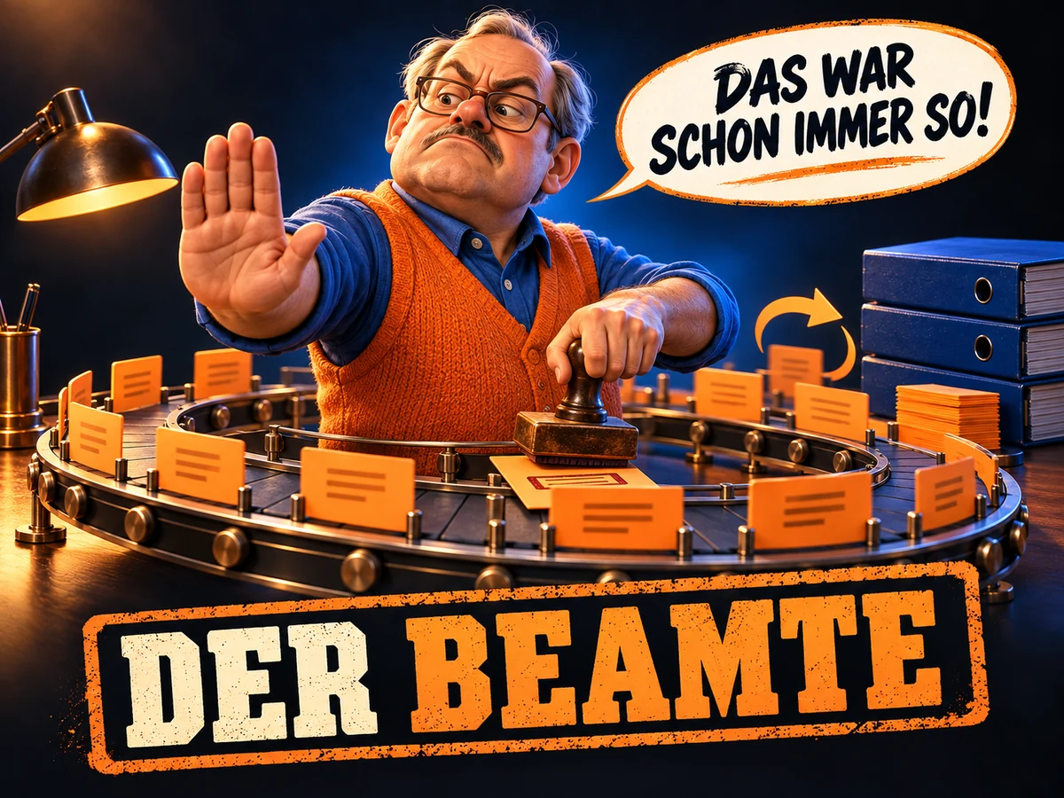 Comic: Der Beamte hält am gewohnten Ablauf fest. Sprechblase: Das war schon immer so!